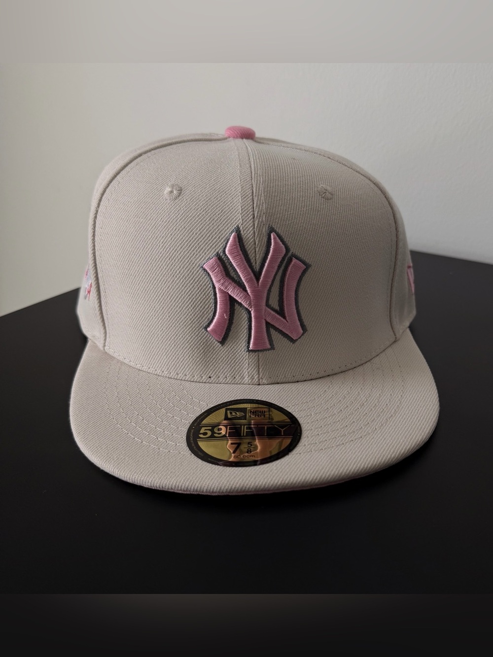 New Era Beige Fitted Cap with Pink NY Logo